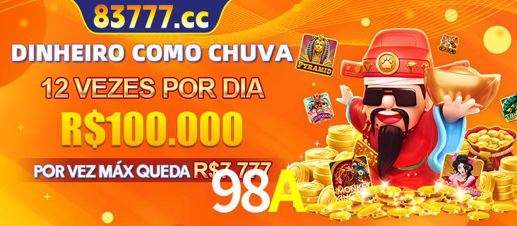 Banner do programa de recompensas Recomende para amigos do 98A, detalhando os bônus por convidar amigos, com prêmios que chegam a R$288.888.