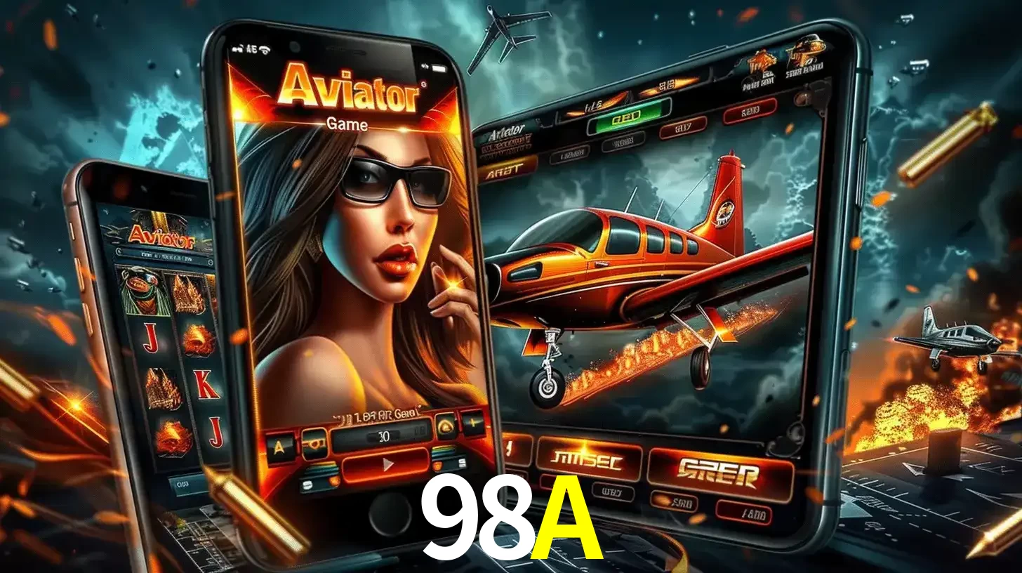 O popular jogo de apostas Aviator exibido em vários celulares e tablets, mostrando a interface emocionante e a ação de voo disponíveis para jogar agora no 98A.