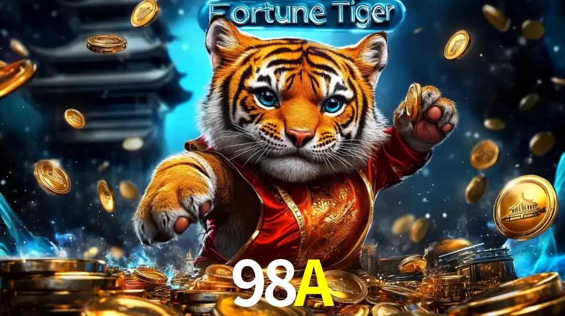 Imagem promocional do jogo de slot Fortune Tiger, com um tigre majestoso em traje tradicional cercado por uma fortuna em moedas de ouro, disponível agora no cassino 98A.